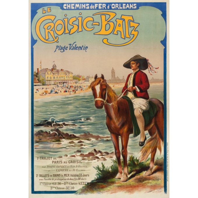 Affiche ancienne de voyage - Gustave Fraipont - Circa 1900 - Le Croisic-Batz-Plage Valentin - 105 par 75 cm