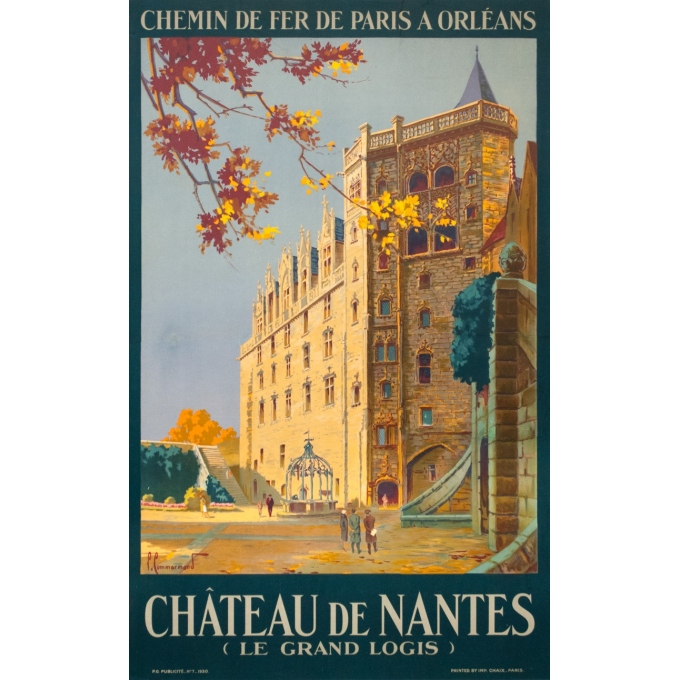 Affiche ancienne de voyage - Pierre Commarmont - 1930 - château de nantes - 100 par 62.5 cm Affiche ancienne de voyage - Pierre Commarmont - 1930 - château de nantes - 100 par 62.5 cm