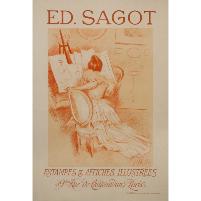 Affiche ancienne de publicité - P.Paul Helleu - 1900 - Edition sagot - Estampes et affiches illustrées - 103.5 par 71 cm