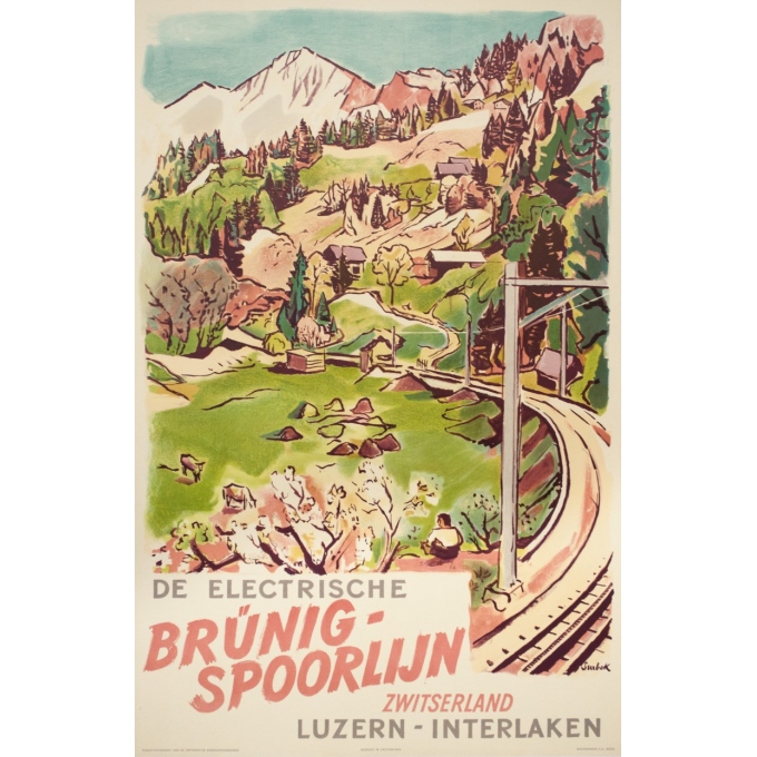 Affiche ancienne de voyage - Surbek - 1950 - Lucerne-Interlaken-Suisse - 100 par 64.5 cm