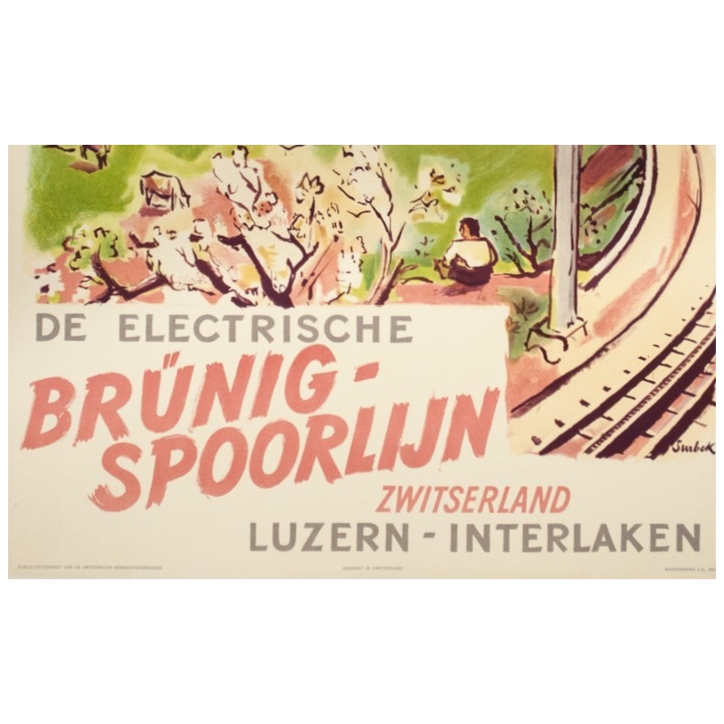 Vintage travel poster - Surbek - 1950 - Lucerne-Interlaken-Switzemand - 39.4 by 25.4 inches - View 2