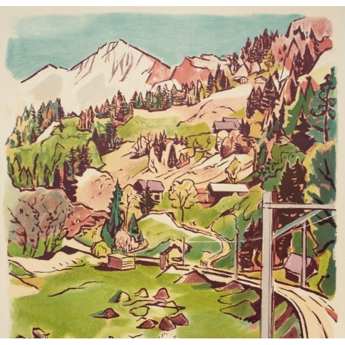 Vintage travel poster - Surbek - 1950 - Lucerne-Interlaken-Switzemand - 39.4 by 25.4 inches - View 3
