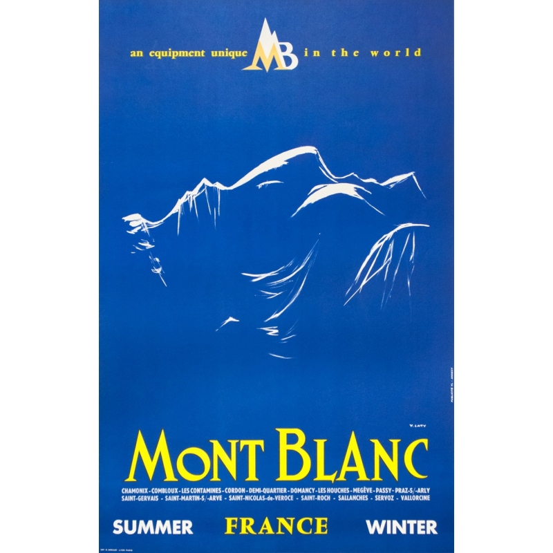 Affiche ancienne de voyage - Y.Laty - Ca 1960 - Mont Blanc - 97.5 par 63 cm