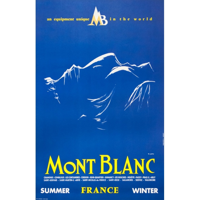 Affiche ancienne de voyage - Y.Laty - Ca 1960 - Mont Blanc - 97.5 par 63 cm