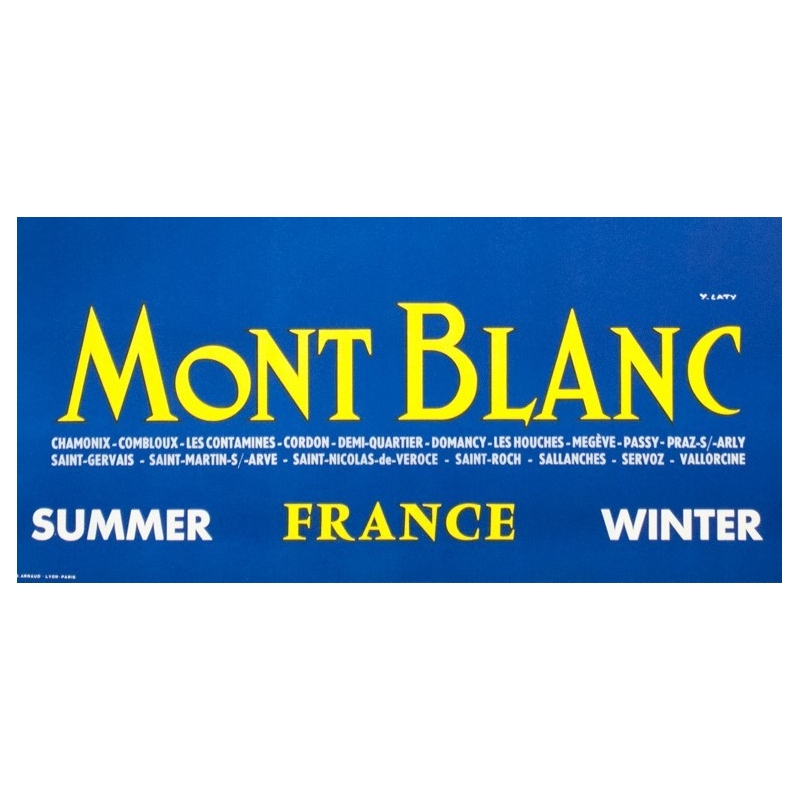 Affiche ancienne de voyage - Y.Laty - Ca 1960 - Mont Blanc - 97.5 par 63 cm - vue 4
