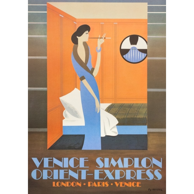 Vintage travel poster - Pierre Fix masseau  - 1980 - Venise-simplon-Orient express - 38.8 by 24.6 inches - View 3