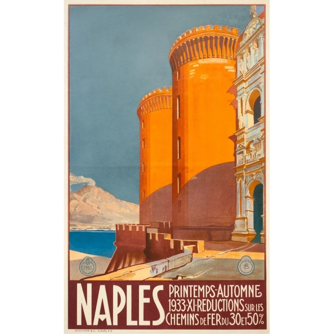 Affiche ancienne de voyage - Hugo d'Alési - 1900 - Italie Naples - 101 par 76 cm
