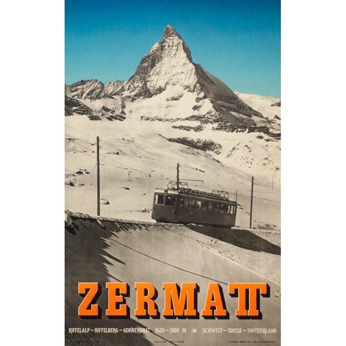 Affiche ancienne de voyage - Anonyme  - 1953 - Zermatt - 102 par 64 cm