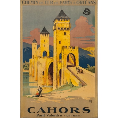 Affiche ancienne de voyage d'Hallo de 1928 - Cahors