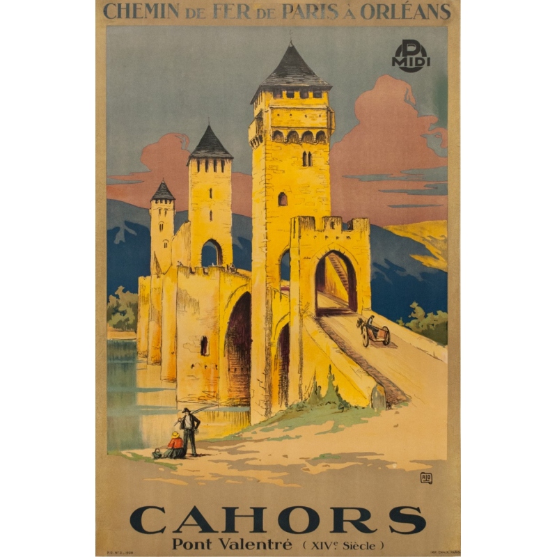 Vintage travel poster - Hallo - 1928 - Cahors France - 40.9 by 26.8 inches
