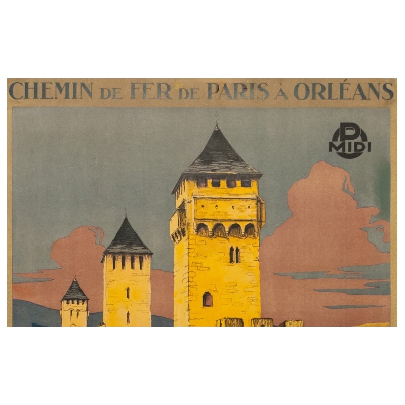 Vintage travel poster - Hallo - 1928 - Cahors France - 40.9 by 26.8 inches - View 2