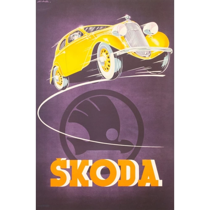 Affiche ancienne de publicité - Kar - 1930 - Skoda - 93 par 61.5 cm