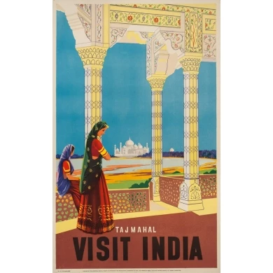 Affiche ancienne de voyage -  - Circa 1950 - Tajmahal Visit India - 102 par 63 cm