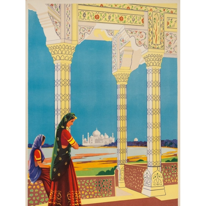 Vintage travel poster  - 1950 - Tajmahal Visit India - 40.2 by 24.8 inches - Vue 2