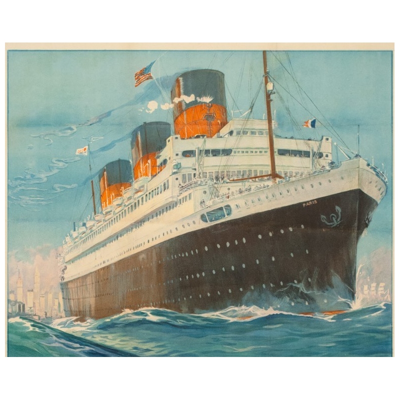 Affiche ancienne de voyage - Albert Sebille - 1930 - SS Paris French Line - 107 par 75 cm - Vue 2
