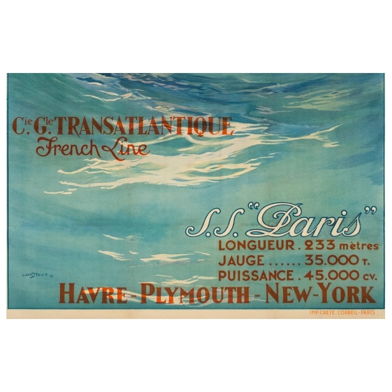 Affiche ancienne de voyage - Albert Sebille - 1930 - SS Paris French Line - 107 par 75 cm - Vue 3