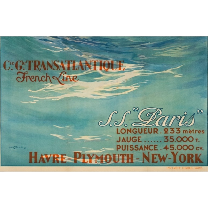 Vintage travel poster - Albert Sebille - 1930 - Compagnie générale transatlantique - french line - 42.1 by 29.5 inches - View 3