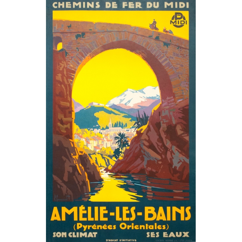 Affiche ancienne de voyage - Pierre Comarmont  - 1930 - Amélie les bains - 100 par 62 cm
