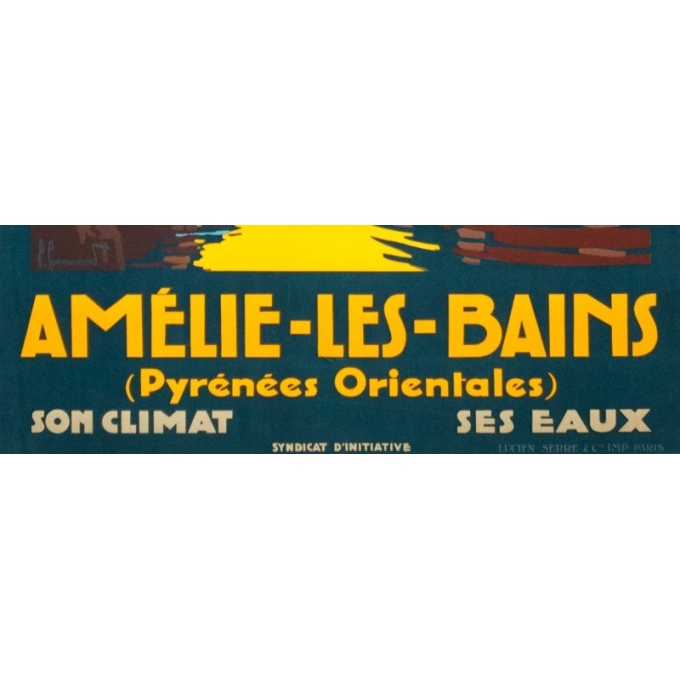 Affiche ancienne de voyage - Pierre Comarmont - 1930 - Amélie les bains - 100 par 62 cm - Vue 4 Affiche ancienne de voyage - Pierre Comarmont - 1930 - Amélie les bains - 100 par 62 cm - Vue 4