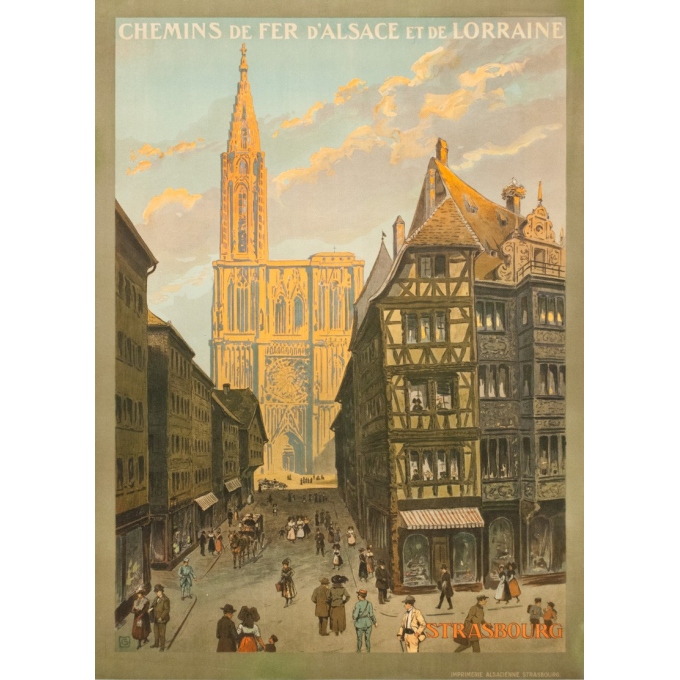 Vintage travel poster - Monograme G - 1920 - Strasbourg rue Mercier  - 41.3 by 29.9 inches