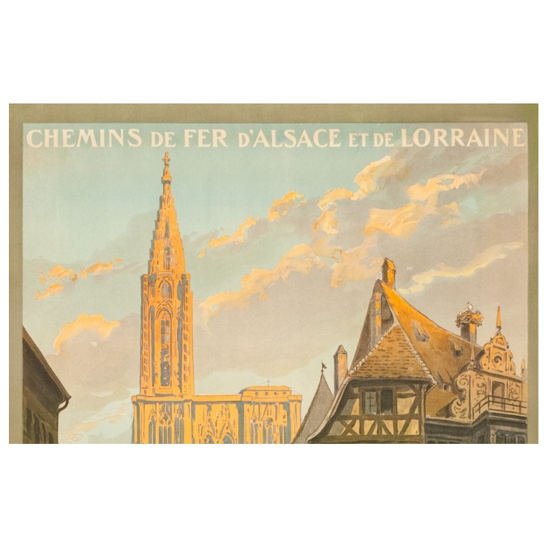 Affiche ancienne de voyage - Monograme G - 1920 - Strasbourg-rue Mercier  - 105 par 76 cm - Vue 2