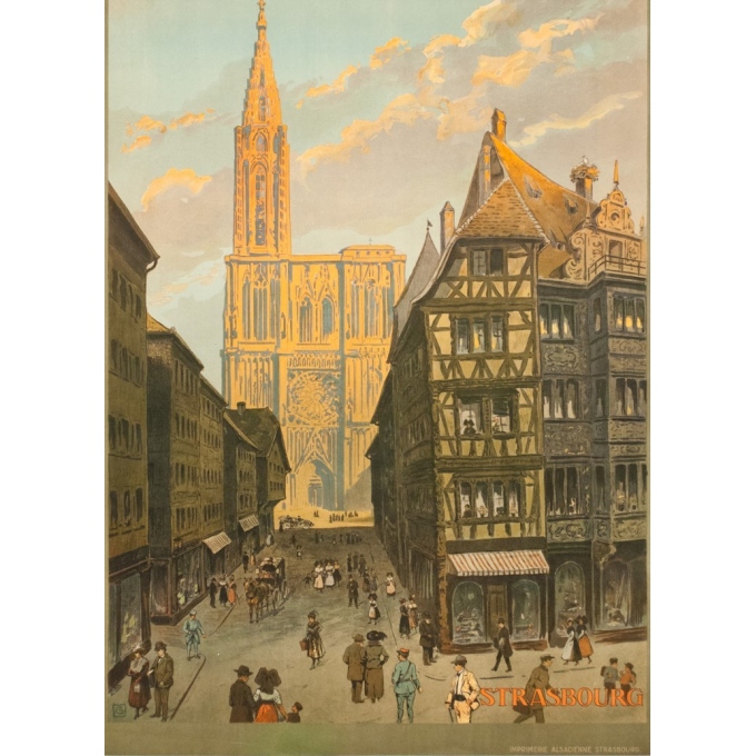 Affiche ancienne de voyage - Monograme G - 1920 - Strasbourg-rue Mercier  - 105 par 76 cm - Vue 3