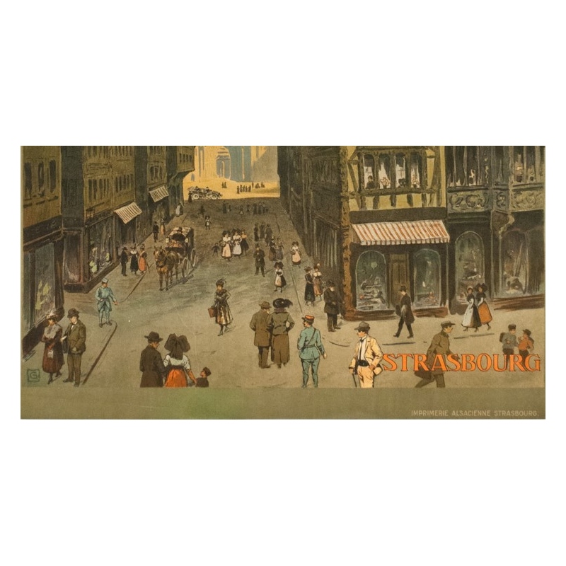 Affiche ancienne de voyage - Monograme G - 1920 - Strasbourg-rue Mercier  - 105 par 76 cm - Vue 4