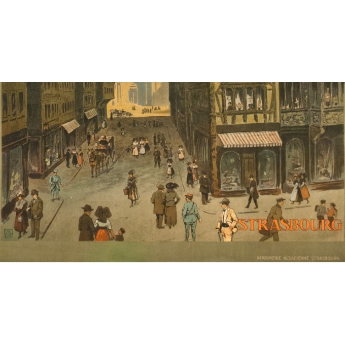 Affiche ancienne de voyage - Monograme G - 1920 - Strasbourg-rue Mercier  - 105 par 76 cm - Vue 4