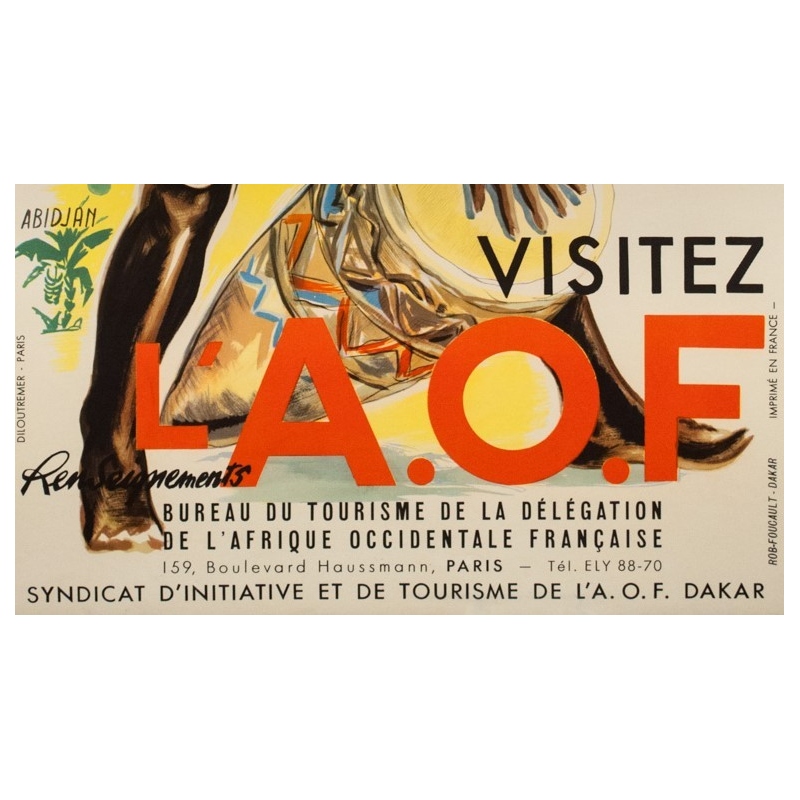 Affiche ancienne de voyage - anonyme -1950- Visitez l'Afrique occidentale française  - 99 par 61 cm - Vue 3