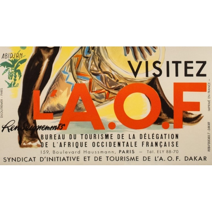 Affiche ancienne de voyage - anonyme -1950- Visitez l'Afrique occidentale française  - 99 par 61 cm - Vue 3