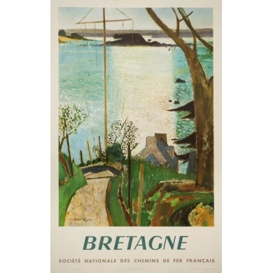 Affiche ancienne de voyage - René Jenis  - 1957- Bretagne- SNCF - 100 par 63 cm