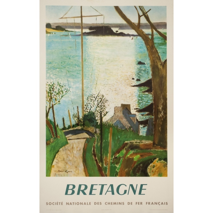 Affiche ancienne de voyage - René Jenis  - 1957- Bretagne- SNCF - 100 par 63 cm