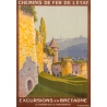Affiche ancienne de voyage - Henry de Renocourt  - 1920 - Bretagne château de Fougères - 105 par 73.5 cm