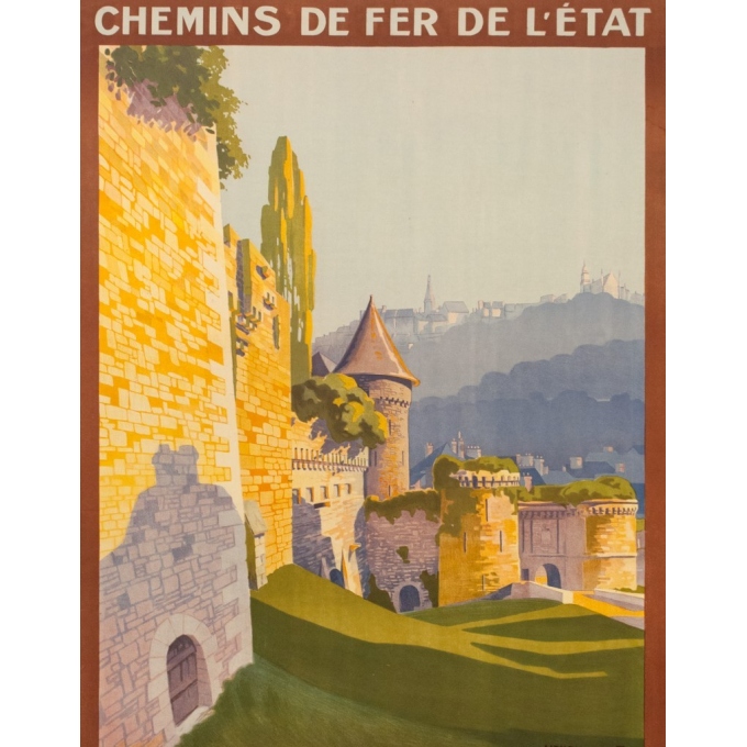 Vintage travel poster - Henry de Renocourt  - 1920 - Bretagne France - château de Fougères - 41.3 by 28.9 inches - View 2