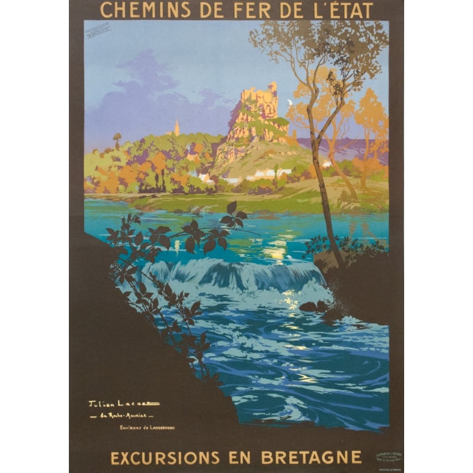 Affiche ancienne de voyage - Julien Lacaze - 1910 - Excursion en Bretagne - 104.5 par 74.5 cm