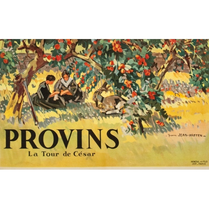 Vintage travel poster - Yvon Jean Haffen - 1920 - Provins La Tour de Cézar France - 39.4 by 24.4 inches - View 3
