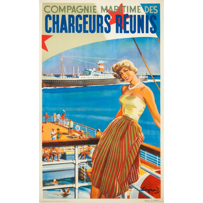 Affiche ancienne de voyage - Rémon - 1950 - Compagnie maritime des chargeurs réunis - 100 par 62 cm