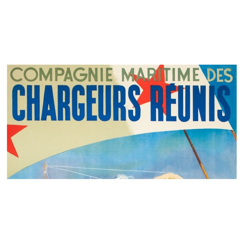 Affiche ancienne de voyage - Rémon - 1950 - Compagnie maritime des chargeurs réunis - 100 par 62 cm - Vue 2