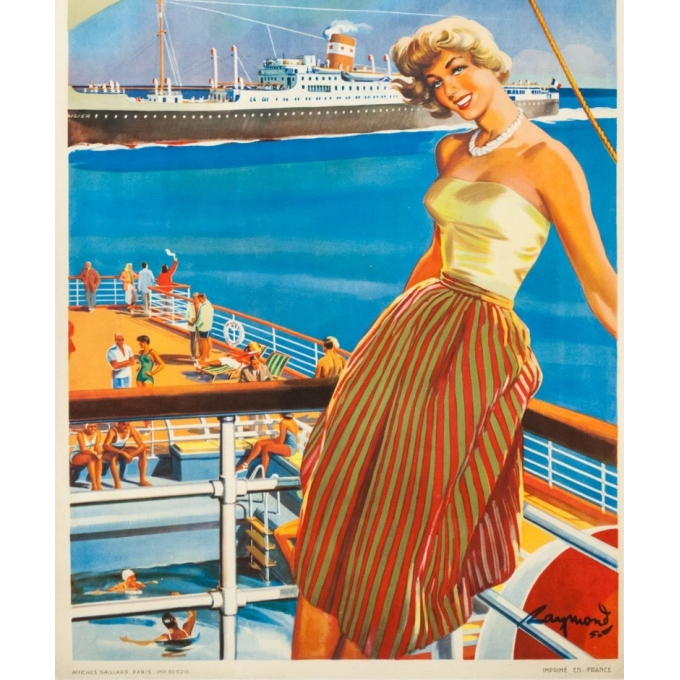 Affiche ancienne de voyage - Rémon - 1950 - Compagnie maritime des chargeurs réunis - 100 par 62 cm - Vue 3