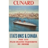 Vintage travel poster - anonyme - ca 1950 - Cunard-Etats-Unis- Canada - 47.2 by 25 inches