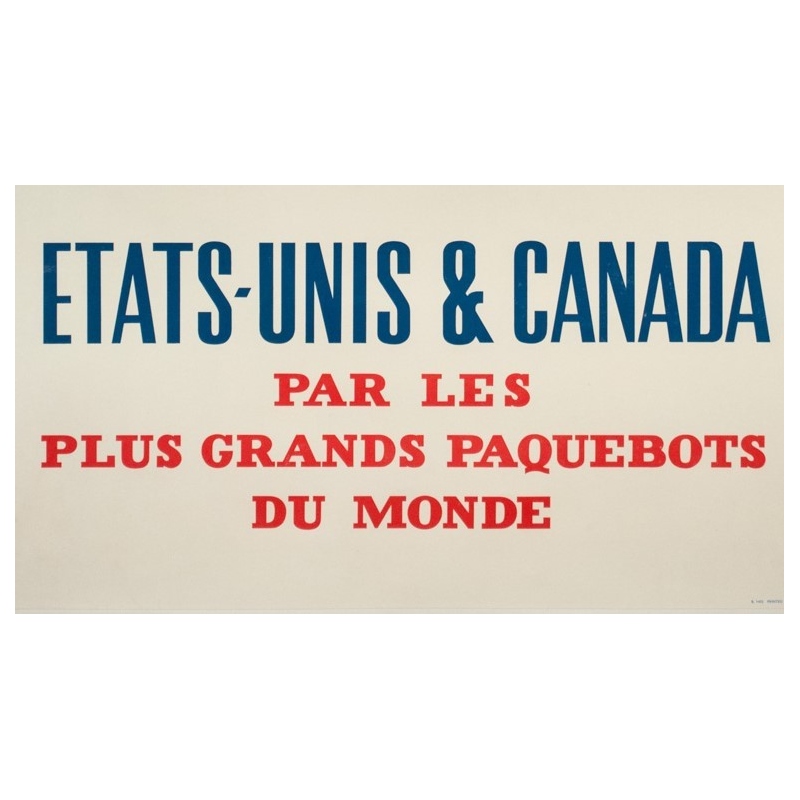 Vintage travel poster - anonyme - ca 1950 - Cunard-Etats-Unis- Canada - 47.2 by 25 inches - view 4