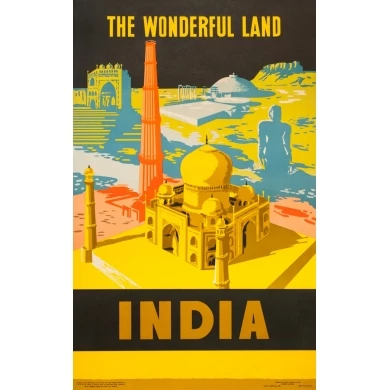 Affiche ancienne de voyage - anonyme - 1958- The wondurfull land - India - 162.5 par 99.5 cm