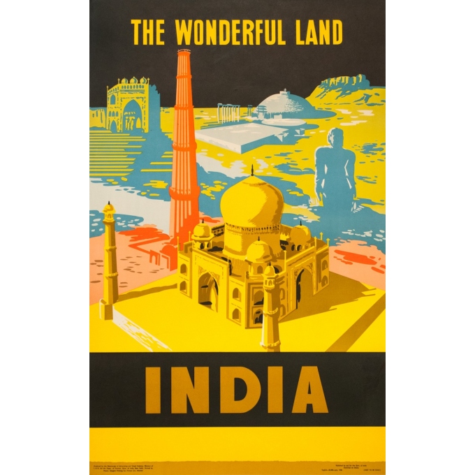 Affiche ancienne de voyage - anonyme - 1958- The wondurfull land - India - 162.5 par 99.5 cm
