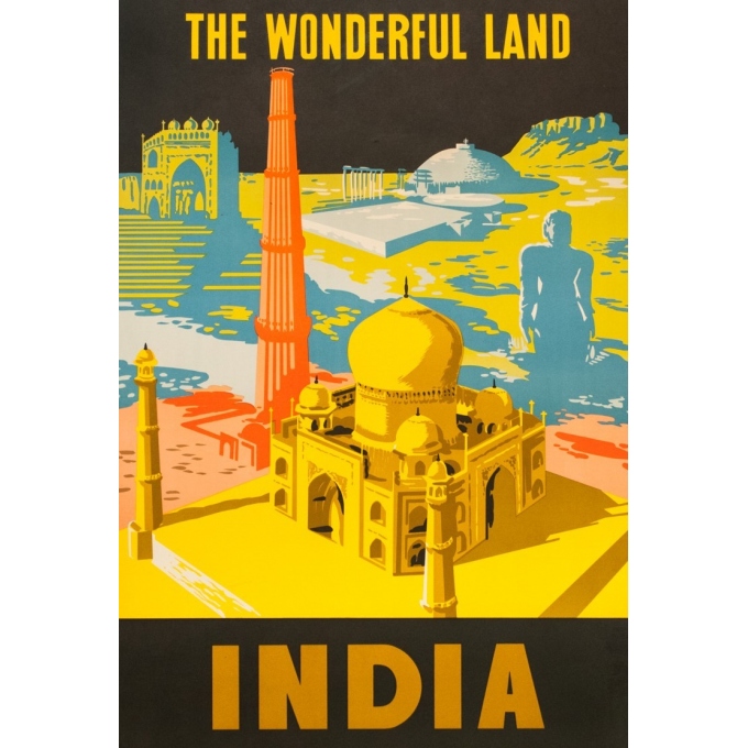 Affiche ancienne de voyage - anonyme - 1958- The wondurfull land - India - 162.5 par 99.5 cm - Vue 2