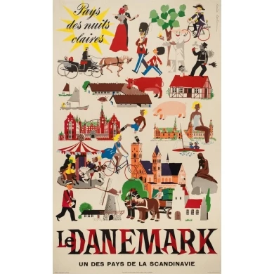 Affiche ancienne de voyage - Laus laum - 1952 - Danemark-pays des nuits claires - 100 par 62.5 cm