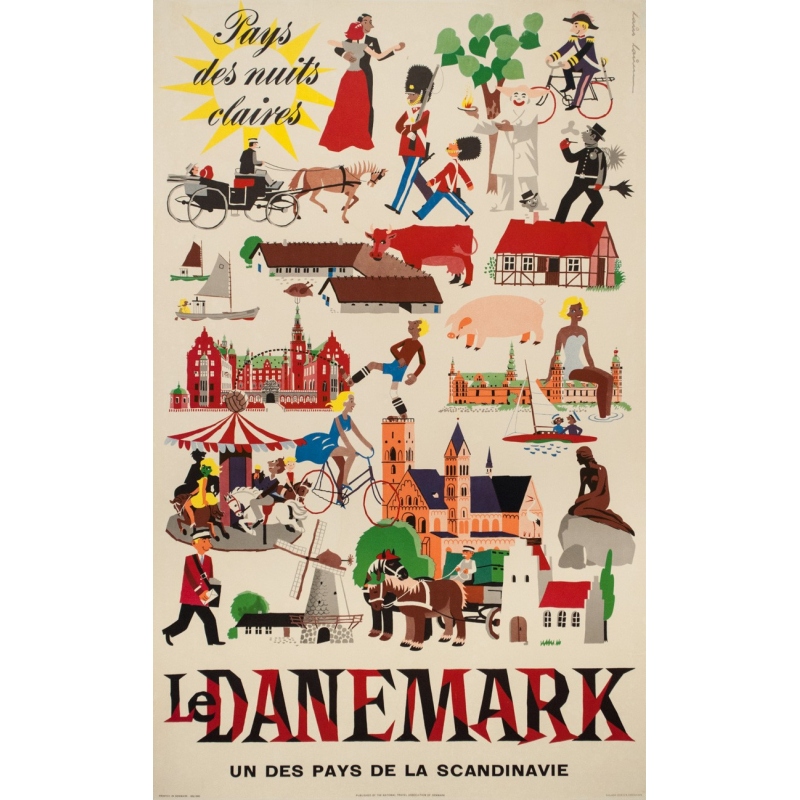 Affiche ancienne de voyage - Laus laum - 1952 - Danemark-pays des nuits claires - 100 par 62.5 cm