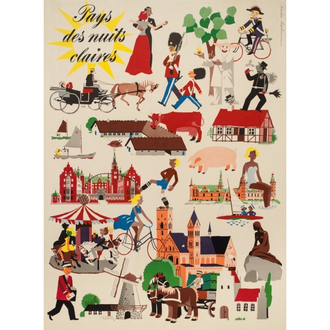 Affiche ancienne de voyage - Laus laum - 1952 - Danemark-pays des nuits claires - 100 par 62.5 cm - vue 2