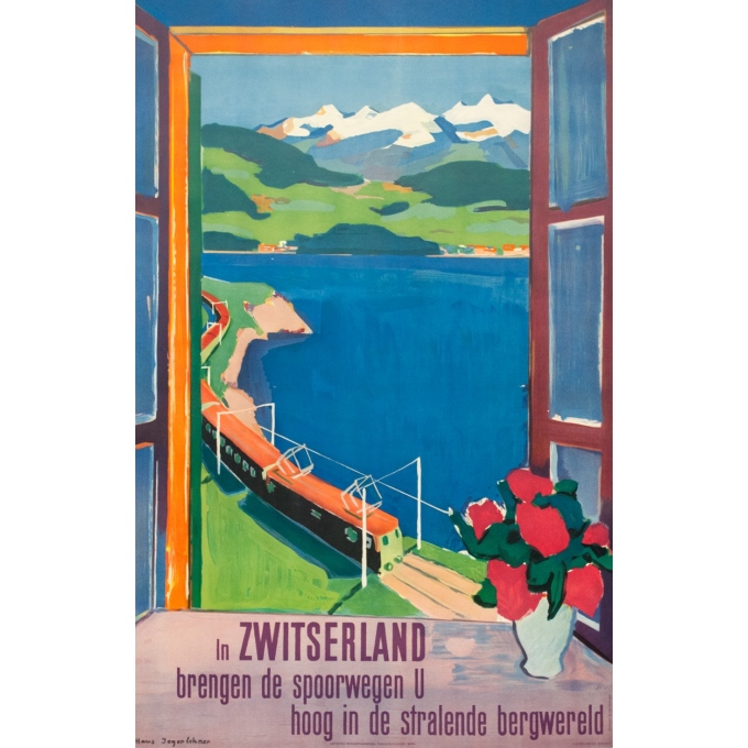 Vintage travel poster - Hans jegerlehner - 1950 - Switzerland-Suisse-Bergwald - 39.2 by 25.2 inches