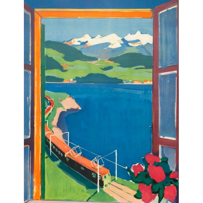 Vintage travel poster - Hans jegerlehner - 1950 - Switzerland-Suisse-Bergwald - 39.2 by 25.2 inches - View 2