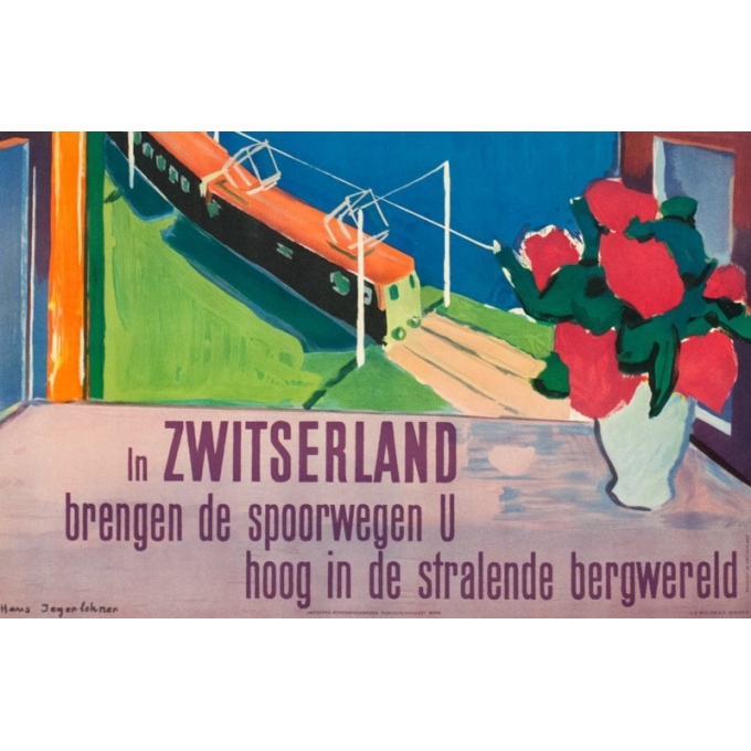 Vintage travel poster - Hans jegerlehner - 1950 - Switzerland-Suisse-Bergwald - 39.2 by 25.2 inches - View 3